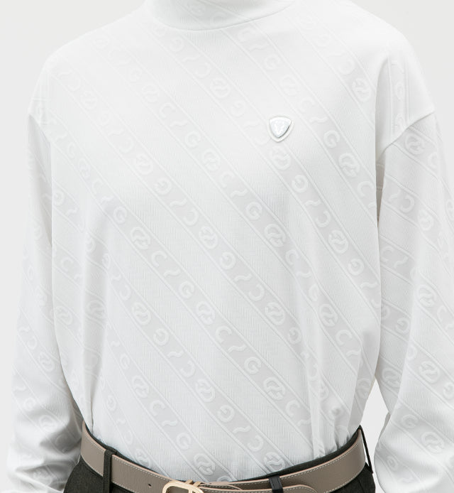 CPG GOLF MEN Logo Jacquard Pattern Mock Neck LS